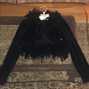 Velvet and ostrich feather cropped jacket